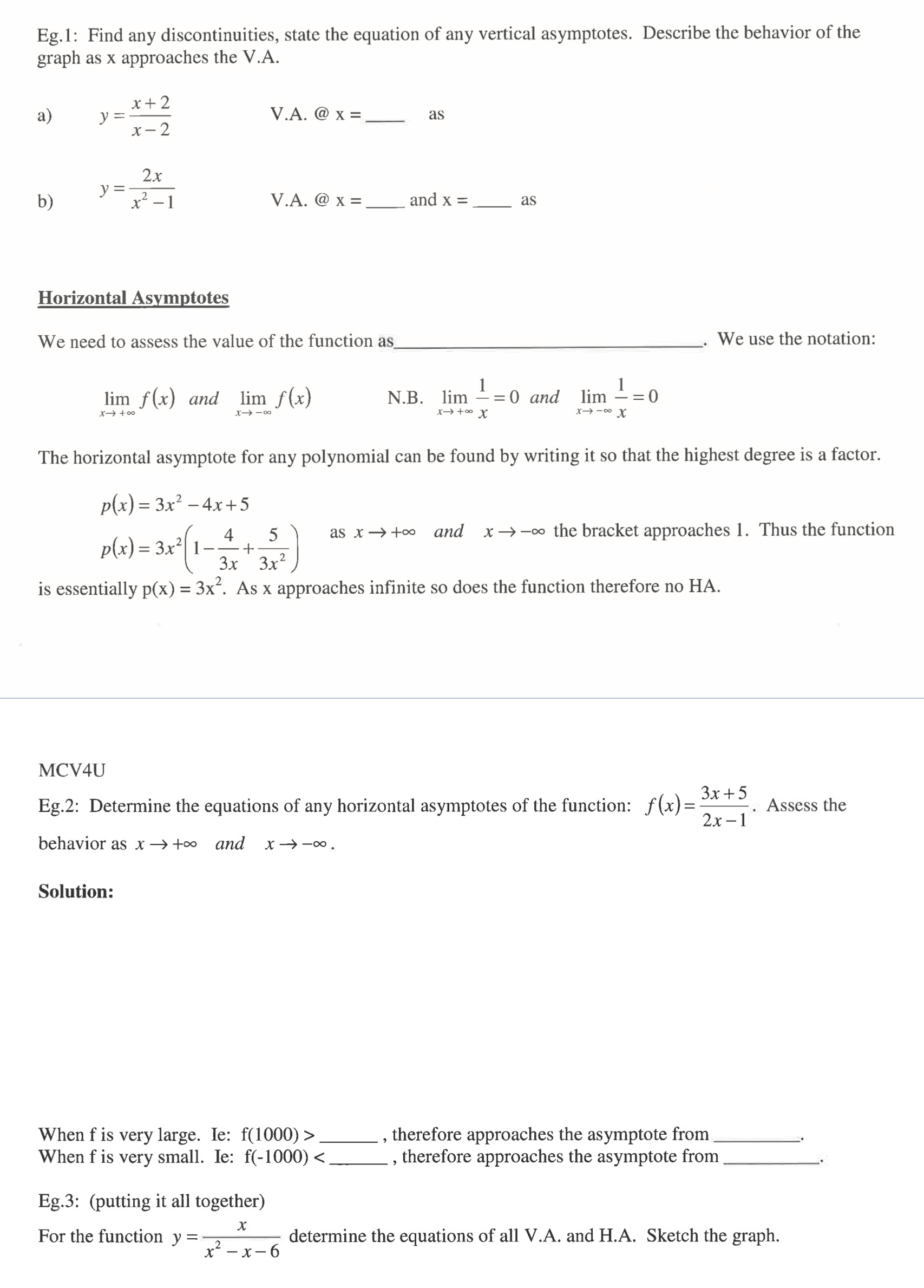 Eg.1: Find any discontinuities, state the