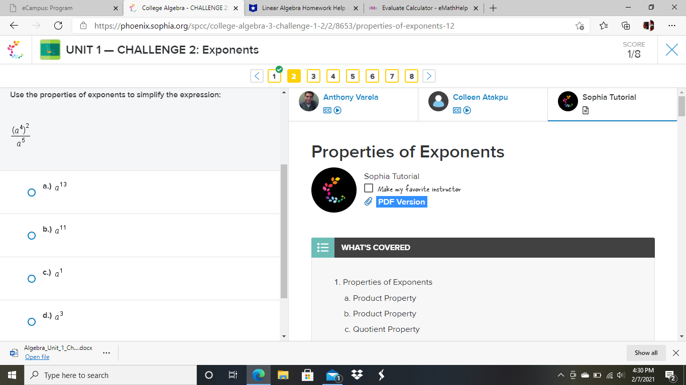 Use the properties of exponents to simplify the