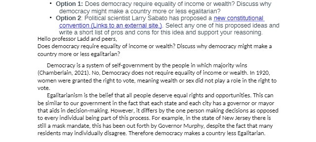 * Option 1: Does democracy require equality of