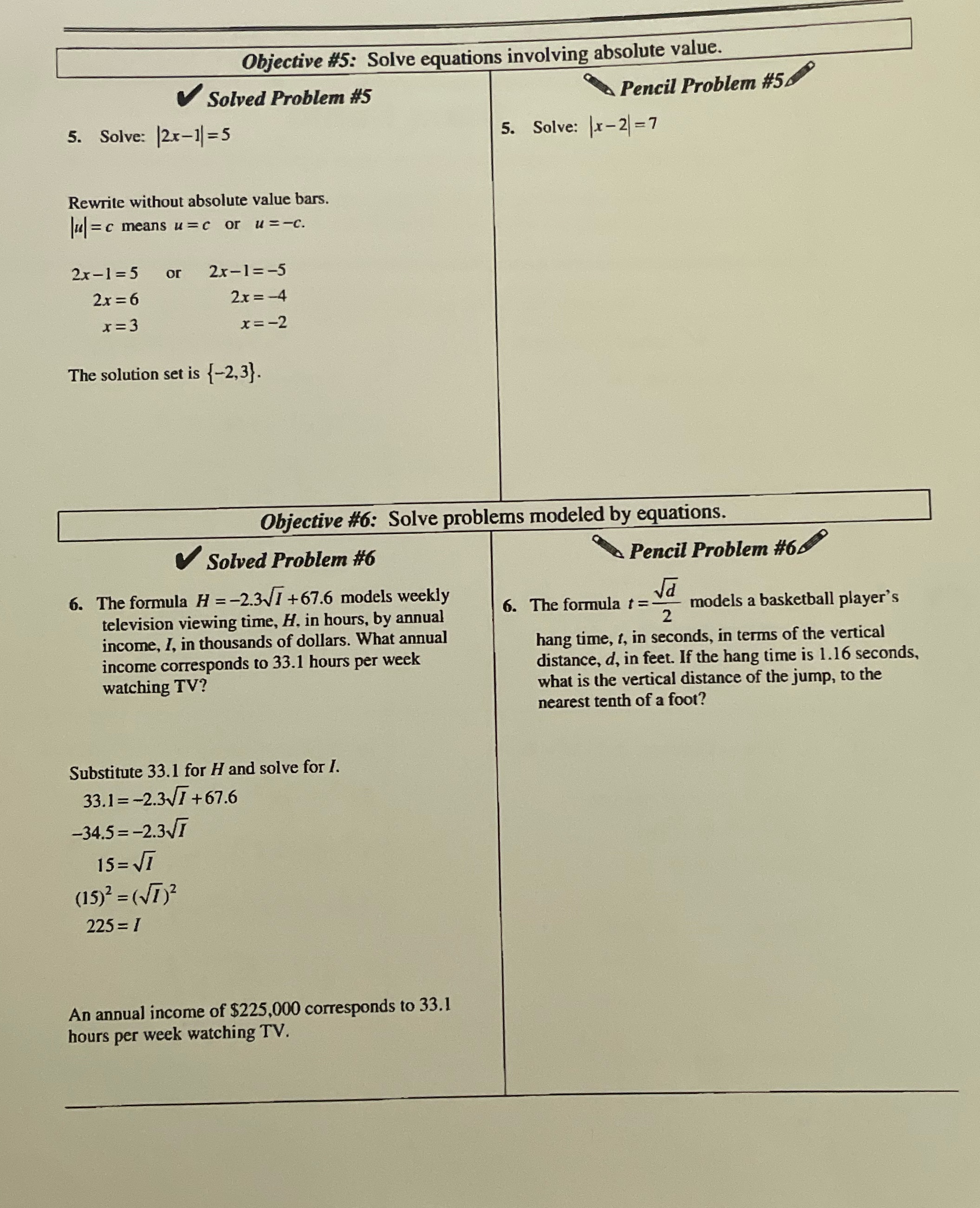 Objective #5: Solve equations involving absolute