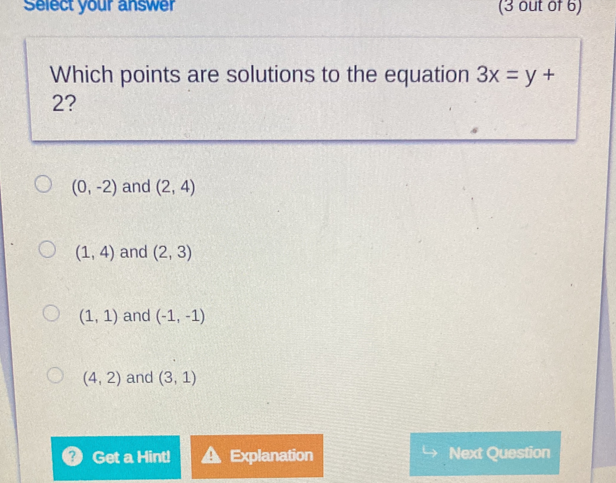 Select your answer (3 out Of 6) Which points are
