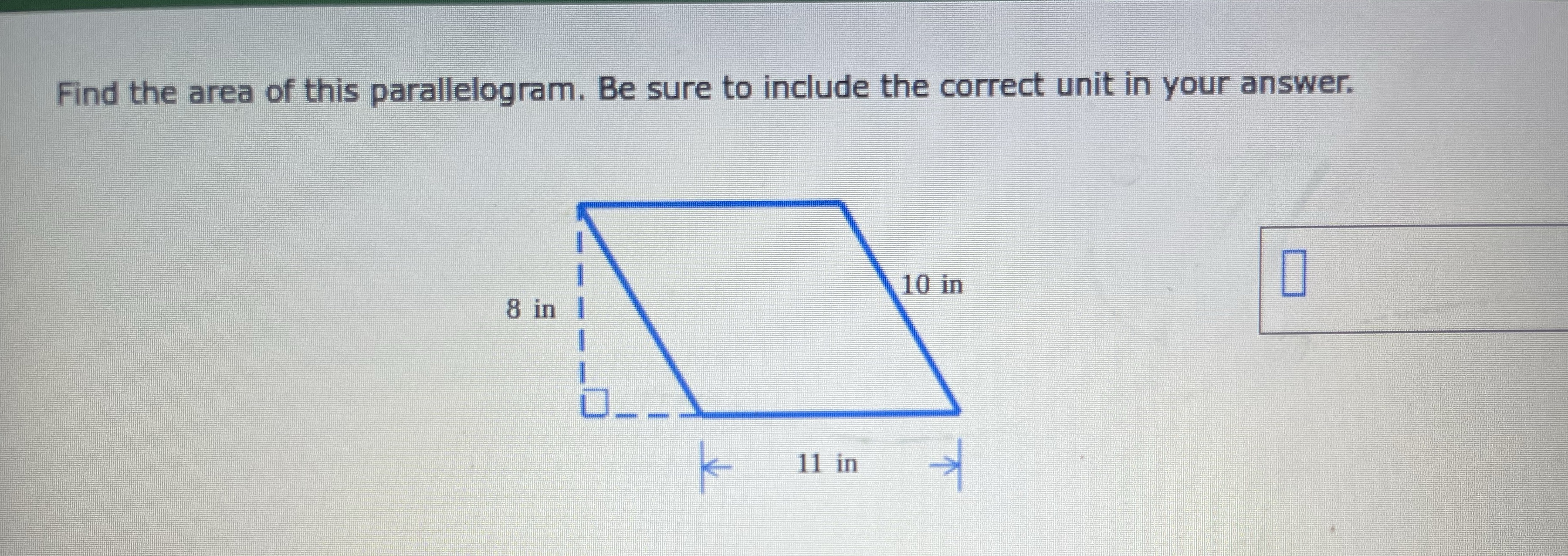 Find the area of this parallelogram. Be sure to