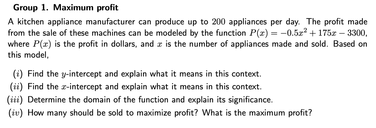 Group 1. Maximum profit A kitchen appliance