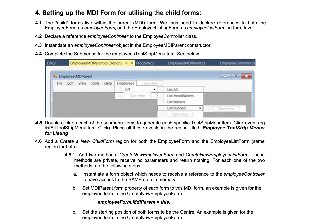 4. Setting up the MDI Form for utilising the