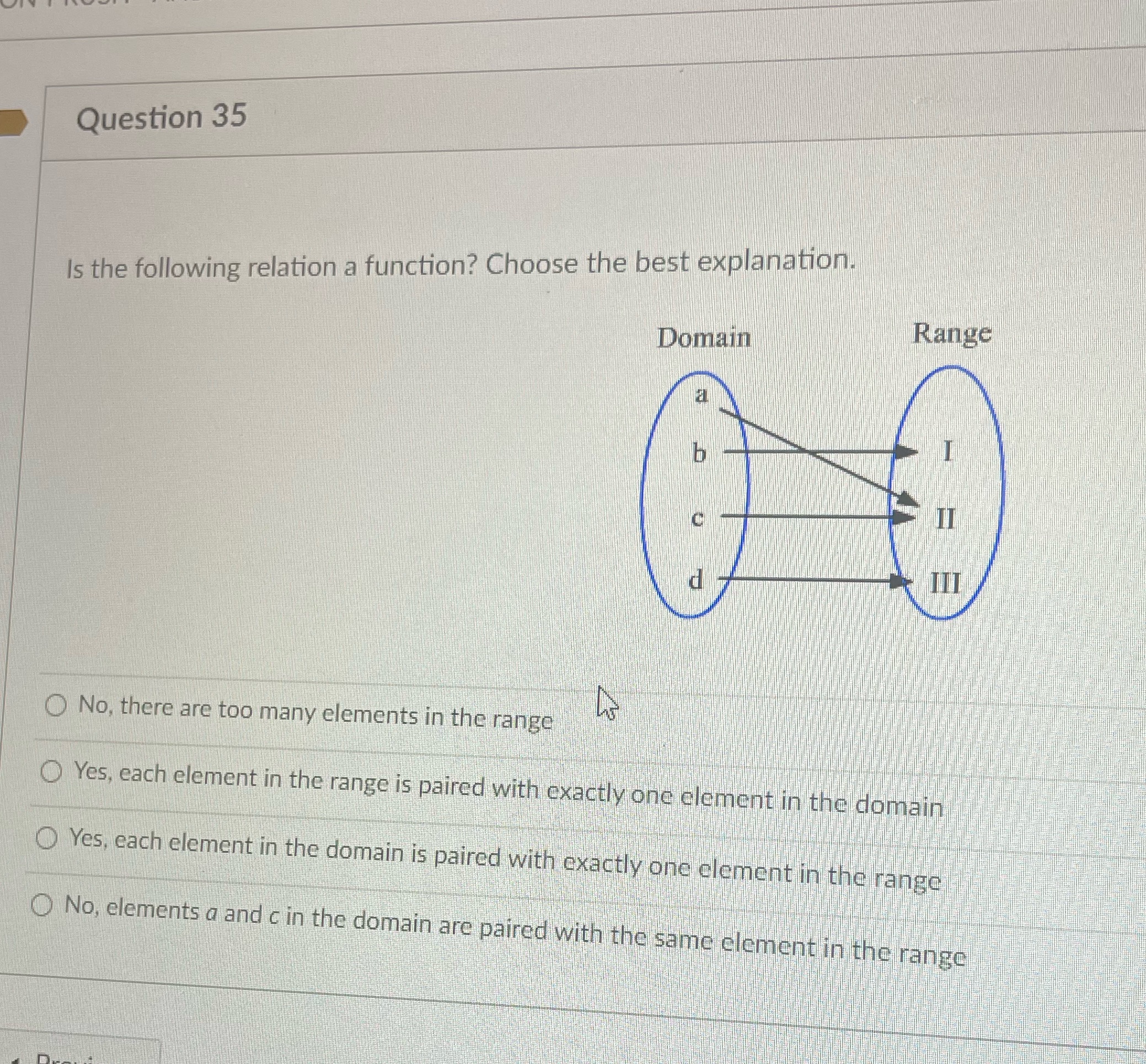 Question 35 Is the following relation a function?