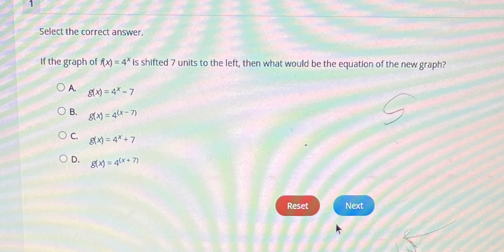 Select the correct answer. If the graph of (x) =