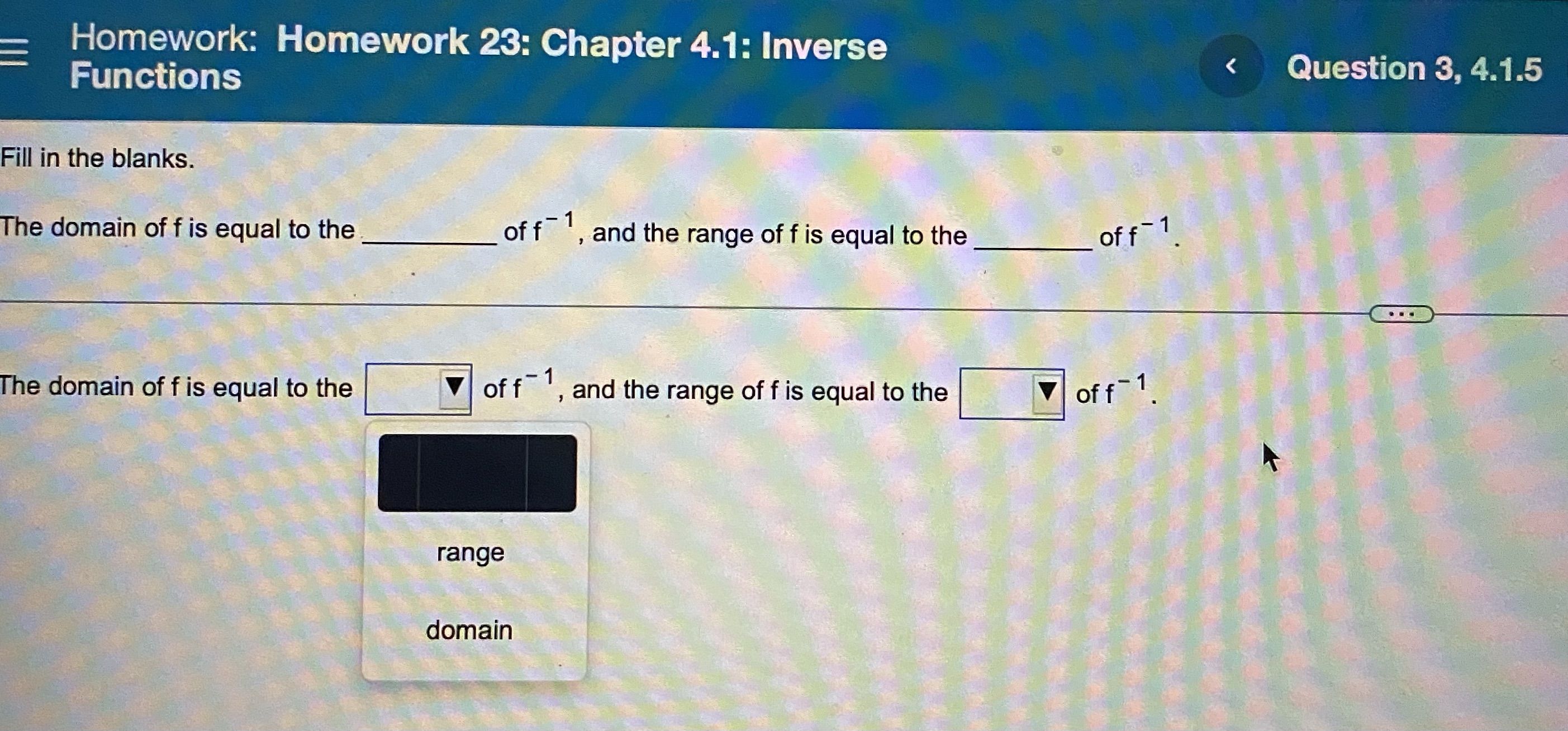 Homework: Homework 23: Chapter 4.1: Inverse <