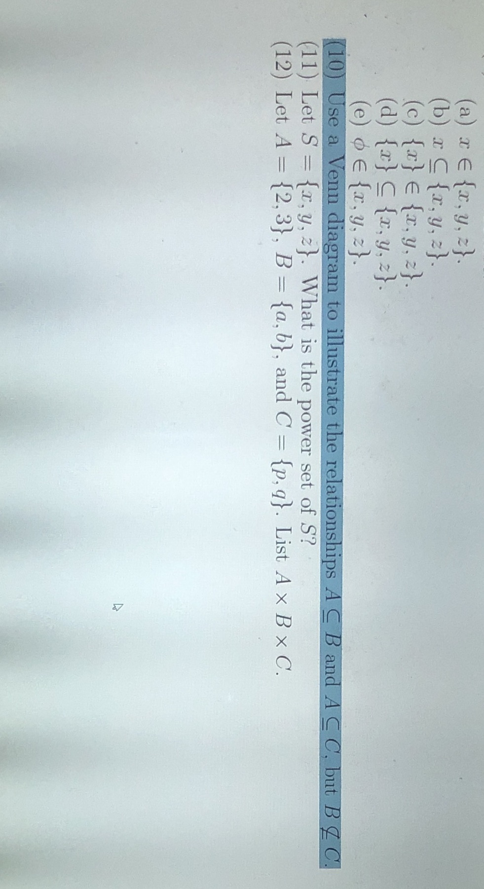 Xe 2 Please I need help with #10 (a) re {x, y, z