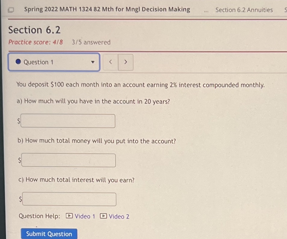 Spring 2022 MATH 1324 82 Mth for Mngl Decision