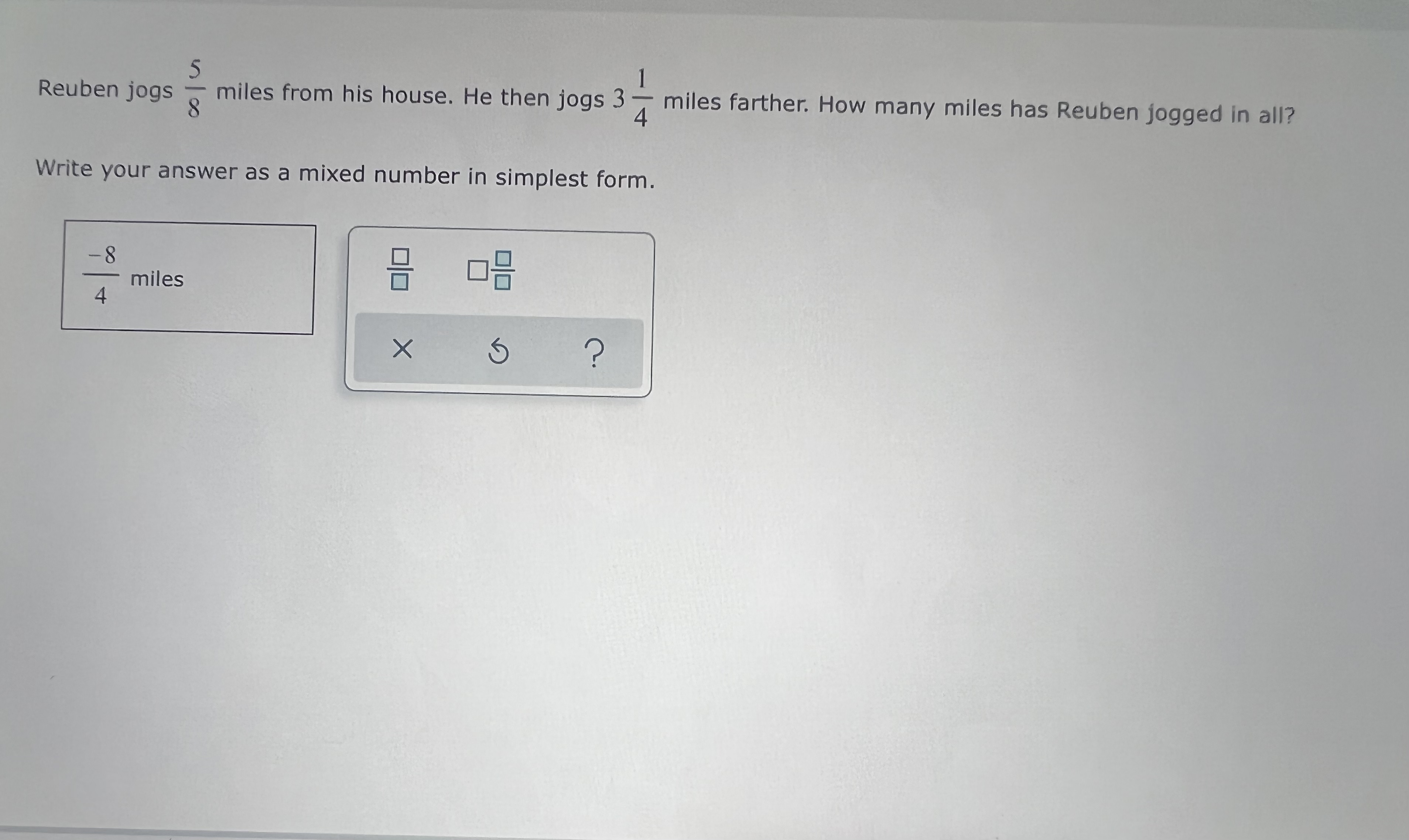 Reuben jogs miles from his house. He then jogs 3