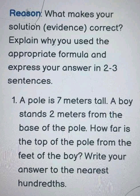 Question 12 Claim : The top of the pole from the