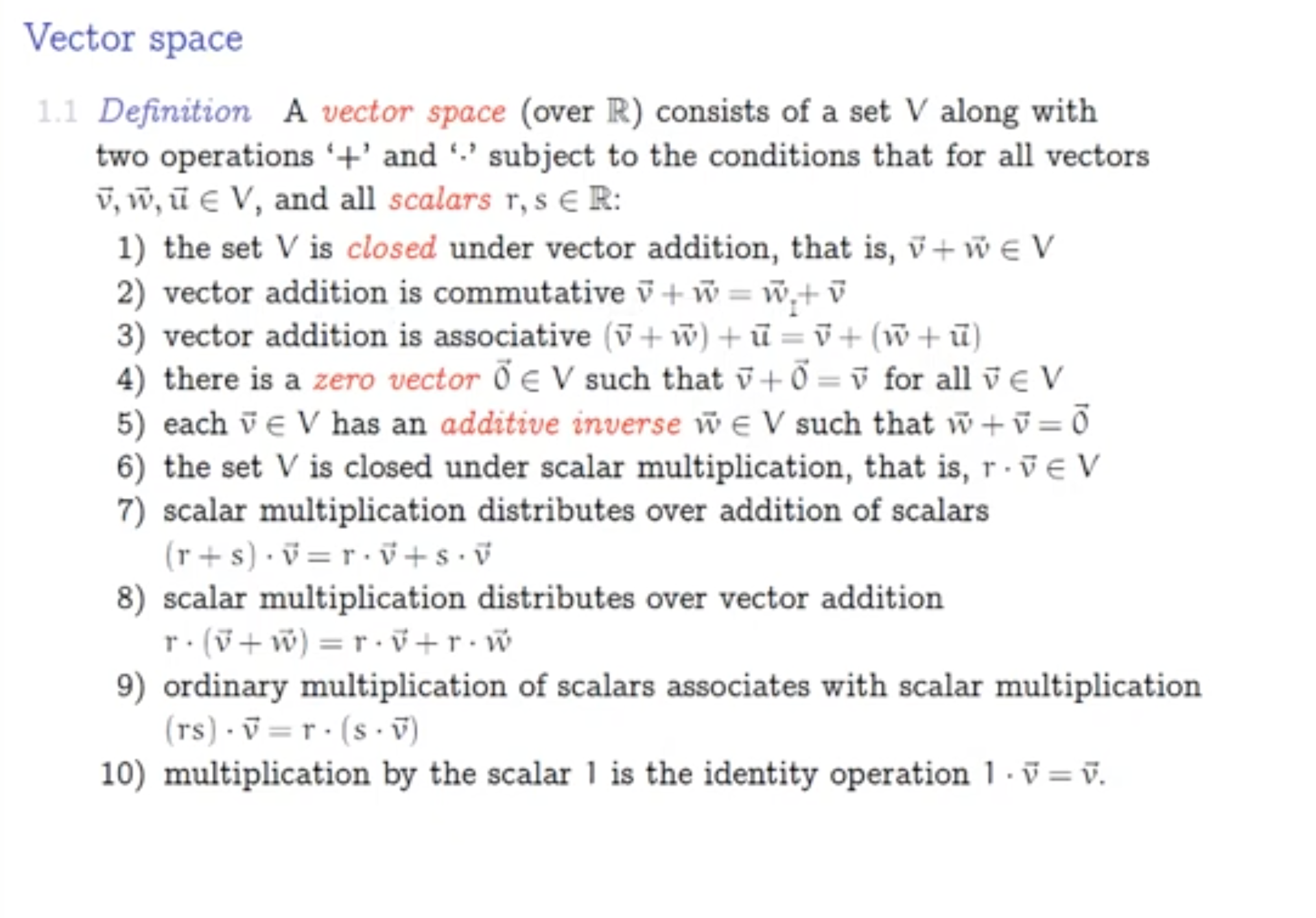 Using All 10 terms of Vector Space definition,