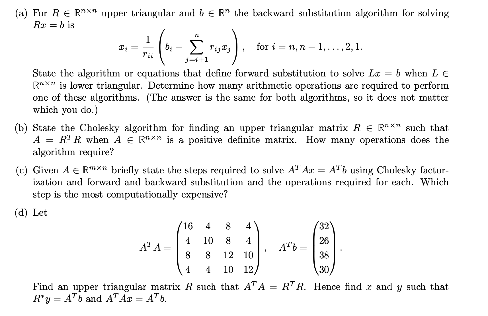 matrix numerical analysis (a) For R E Rnxn upper