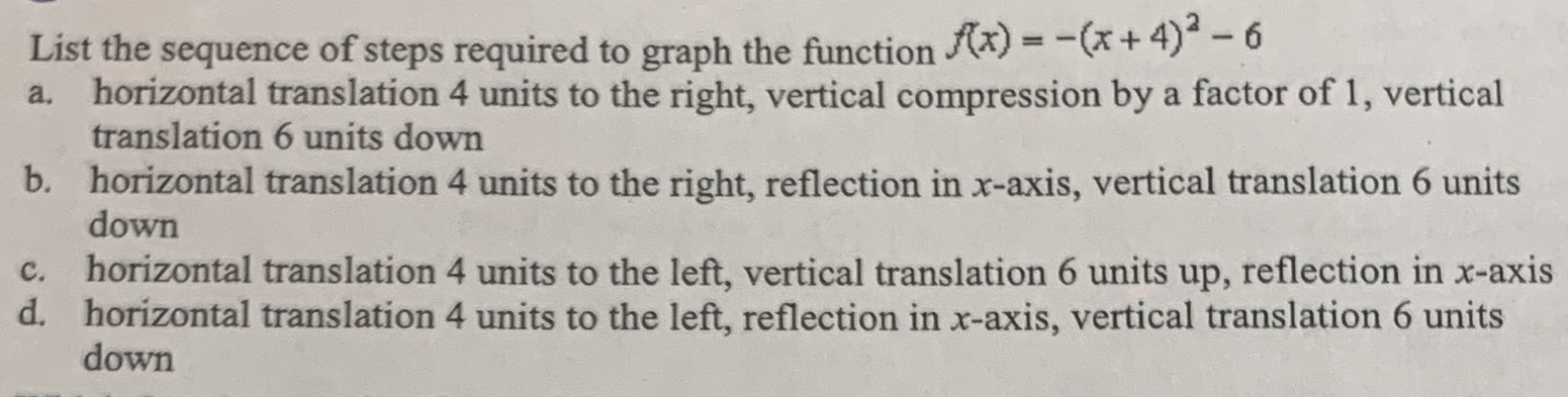 List the steps using a, b, c, and d List the