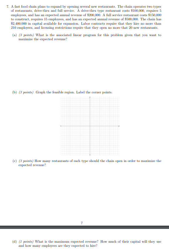 7. A fast food chain plans to expand by opening