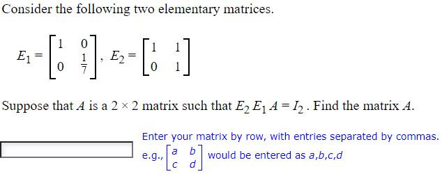 Matrix Question Consider the following two
