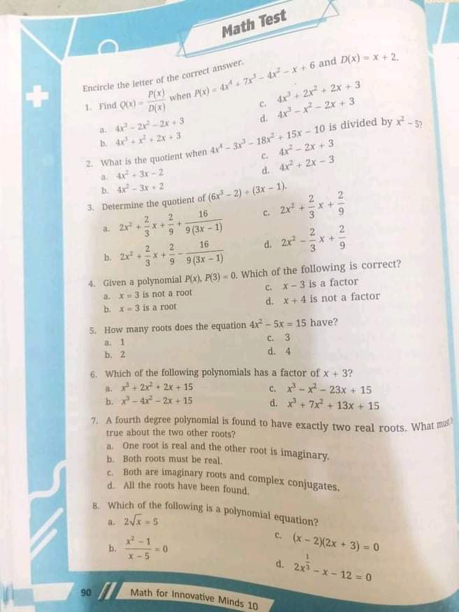 16. If Plan) is divided by D(x), which will give