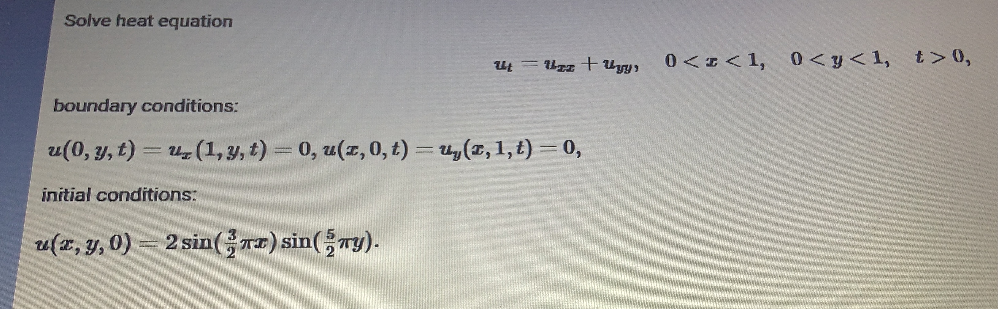 Solve heat equation ut = Virtu, 0