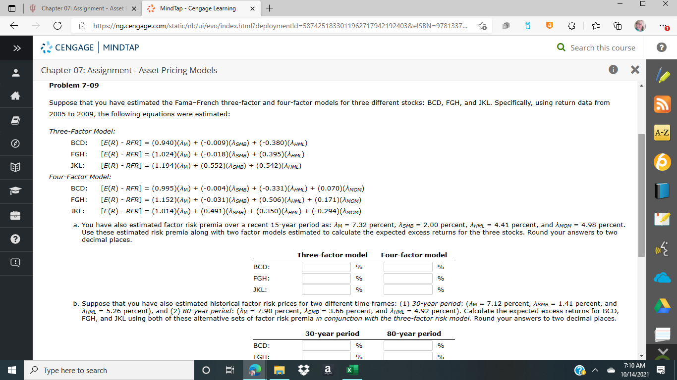 X WJ Chapter 07: Assignment - Asset F X MindTap -