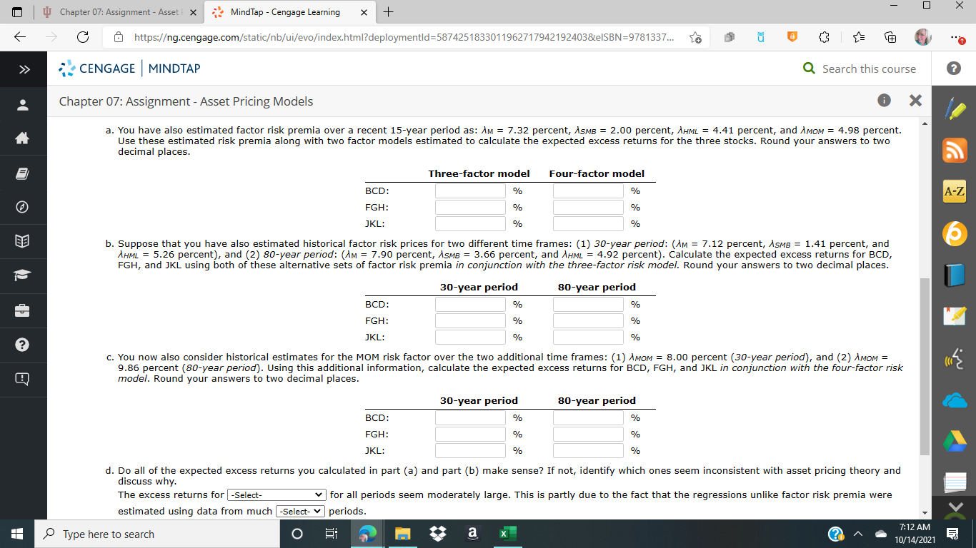 X WJ Chapter 07: Assignment - Asset F X MindTap -