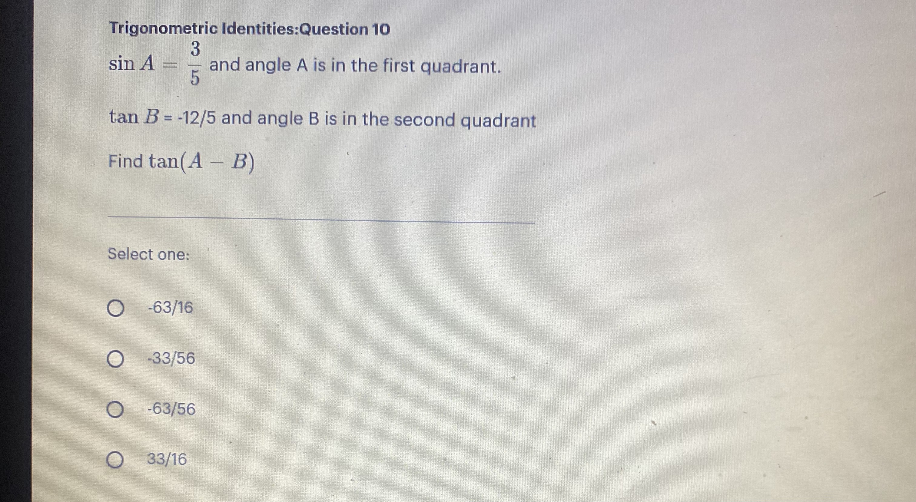 Trigonometric Identities:Question 5 Use