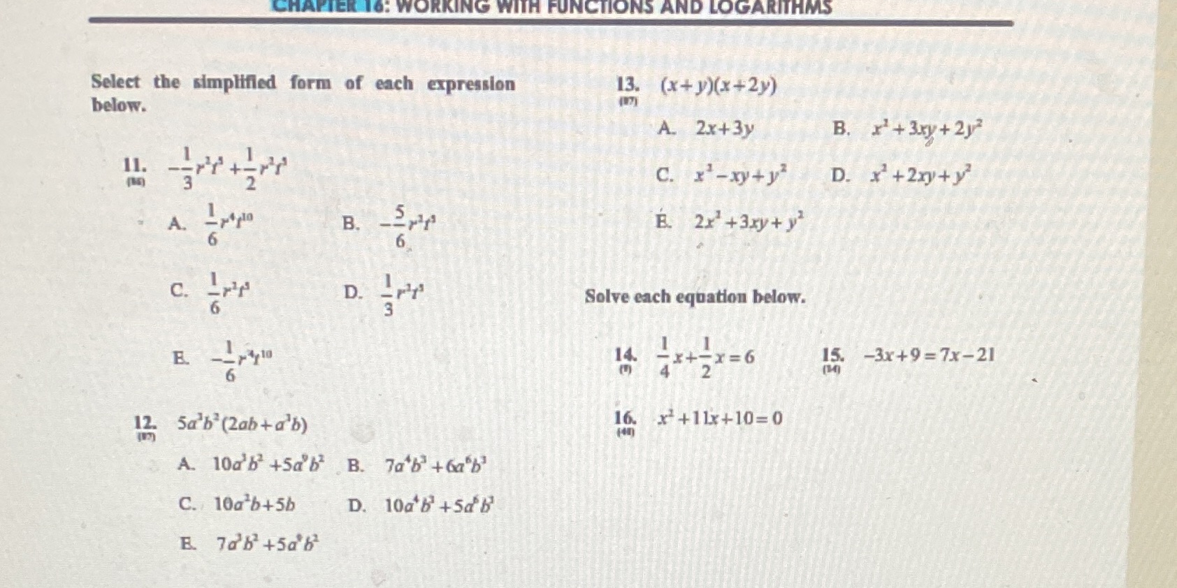 CHAPTER 16: WORKING WITH FUNCTIONS AND LOGARITHMS