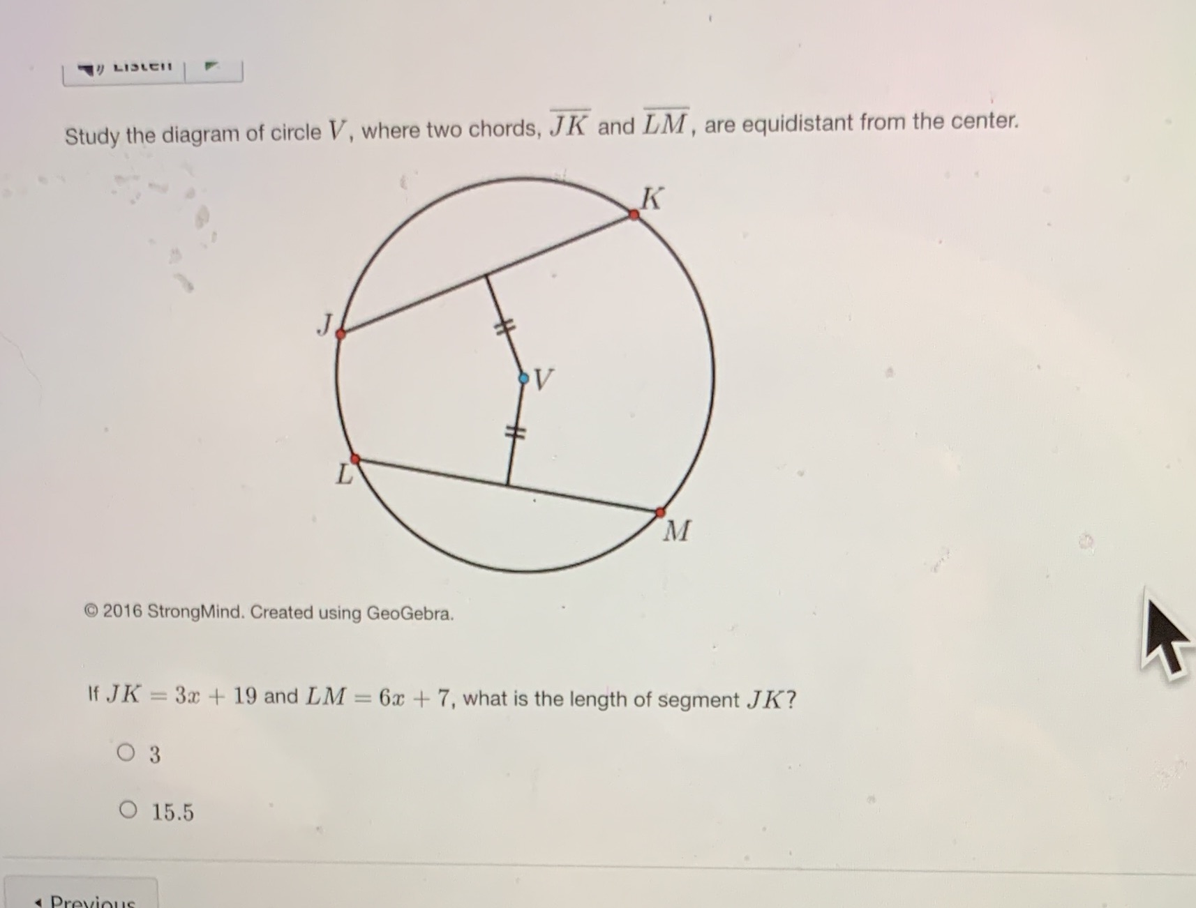 7/ LISLEII Study the diagram of circle V, where