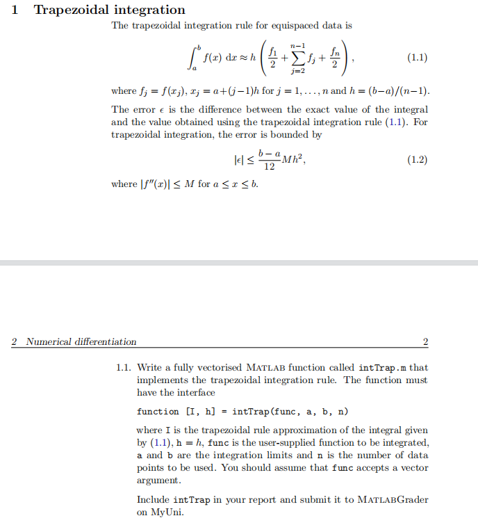1 Trapezoidal integration The trapezoidal