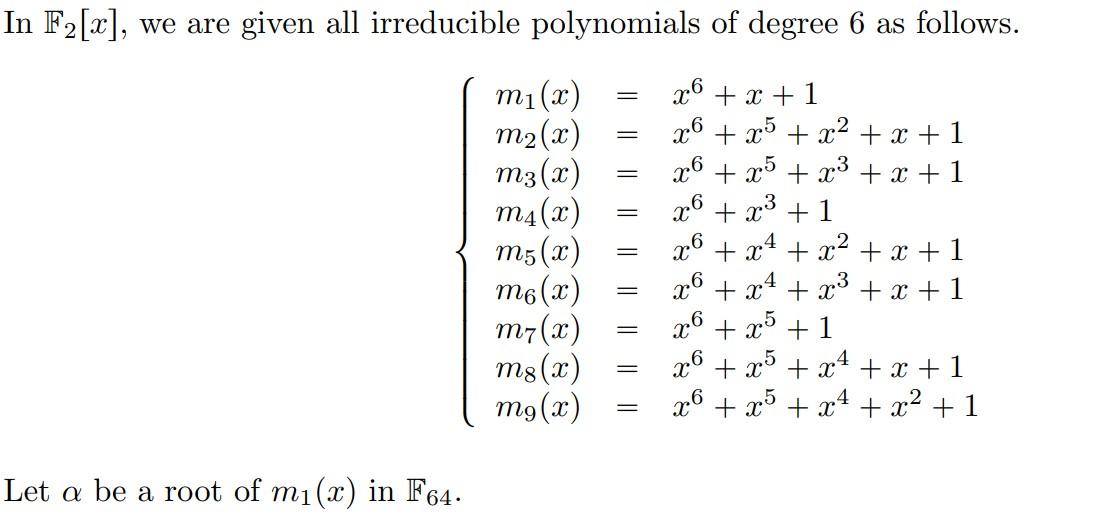 In Fix], we are given all irreducible polynomials