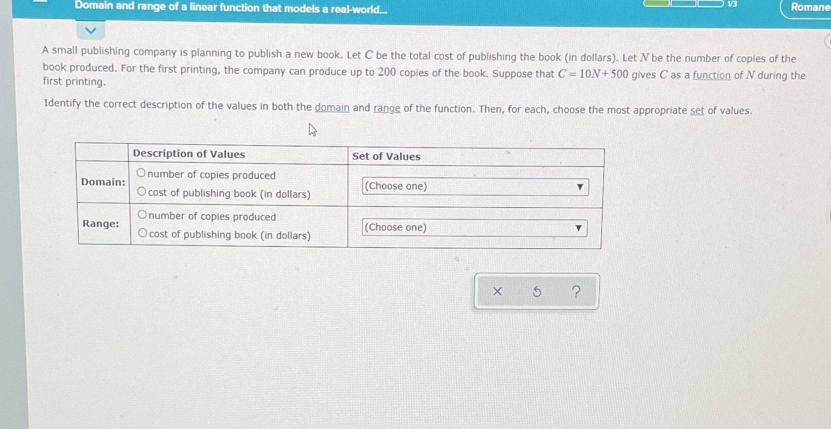 Romane Domain and range of a linear function that