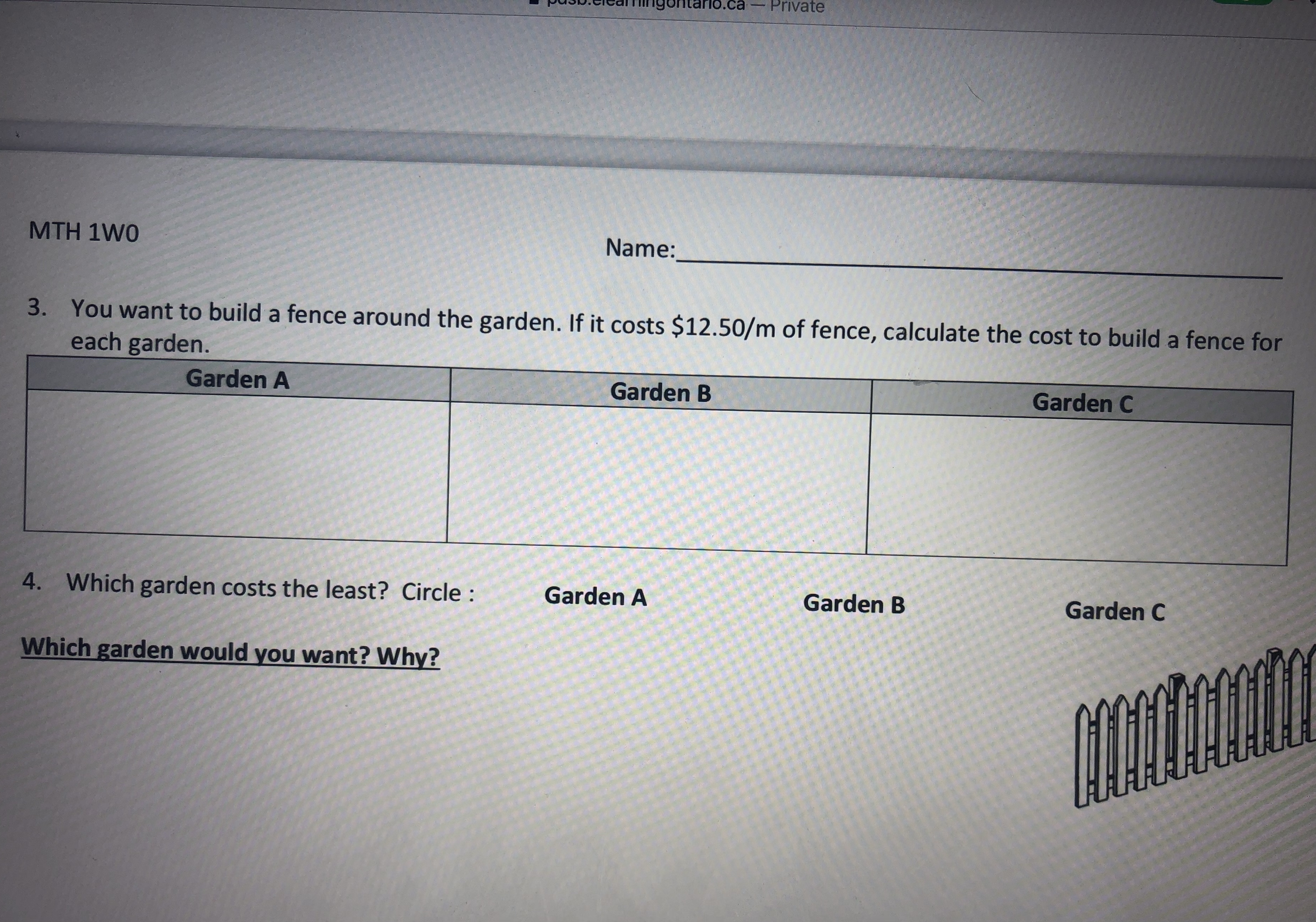 Private MTH 1WO Name: 3. You want to build a
