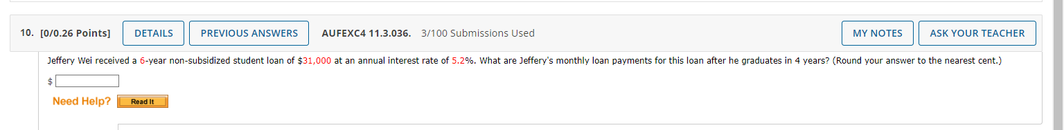 10. [0/0.26 Points] DETAILS PREVIOUS ANSWERS