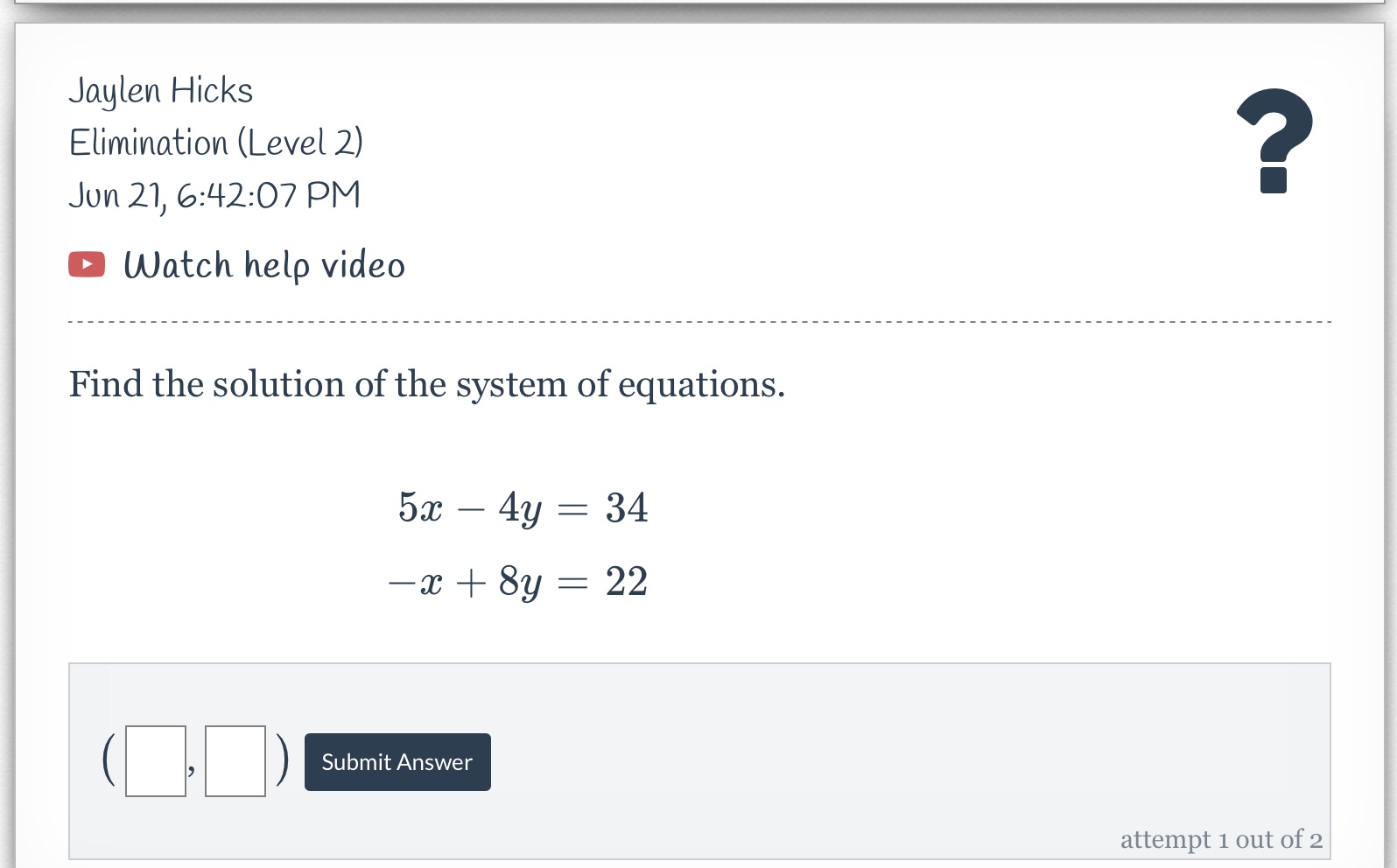Help Jaylen Hicks Elimination (Level 2) Jun 21,