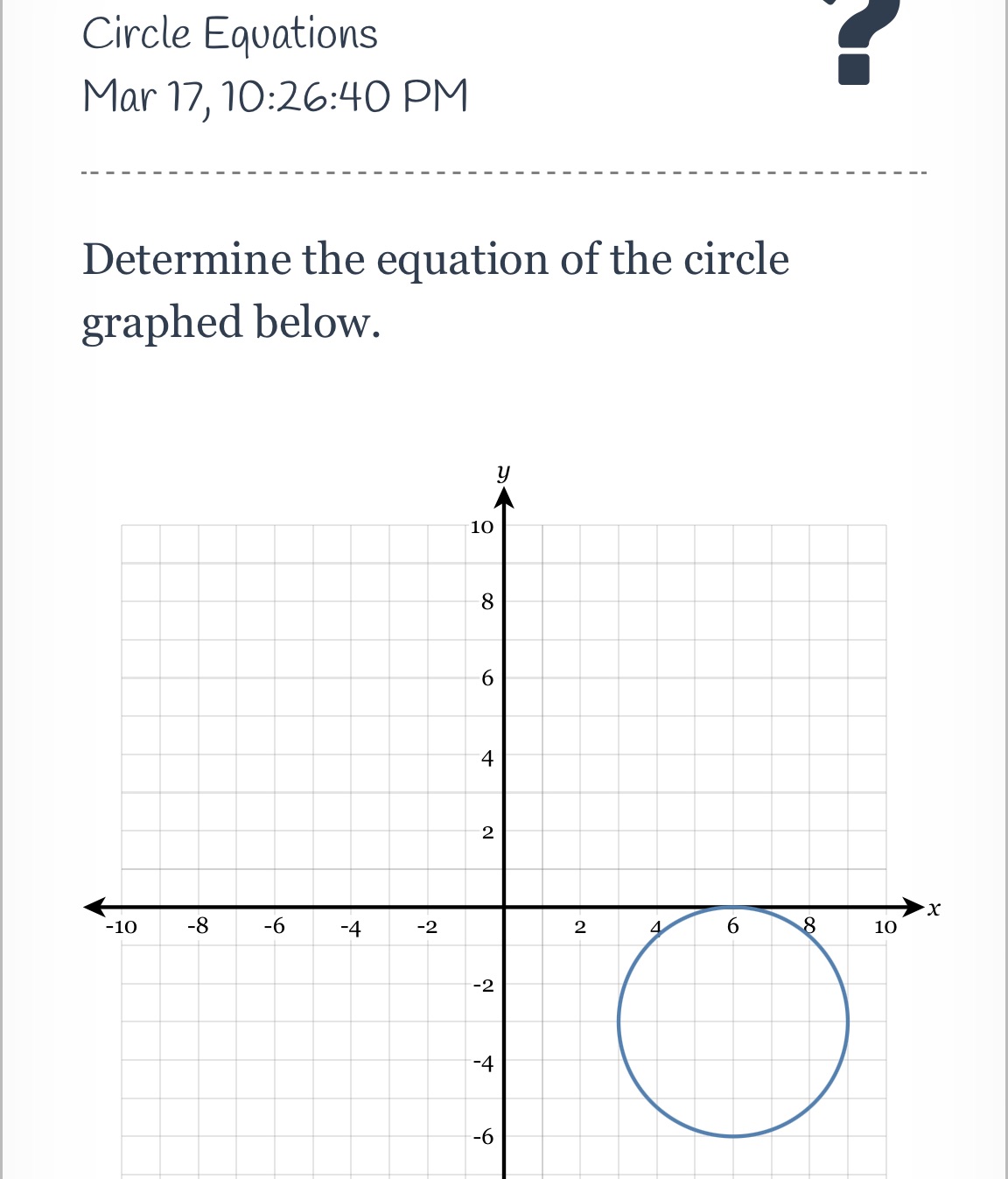 Circle Equations Circle Equations VI