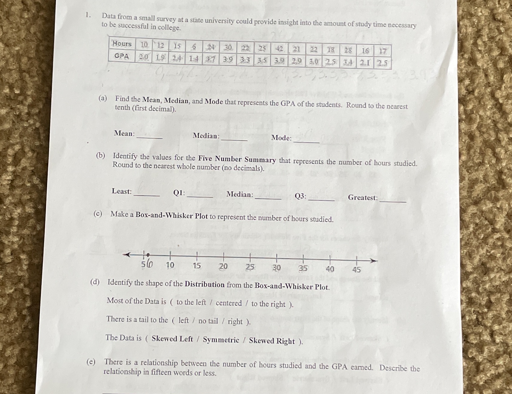Show work please 1 . Data from a small survey at
