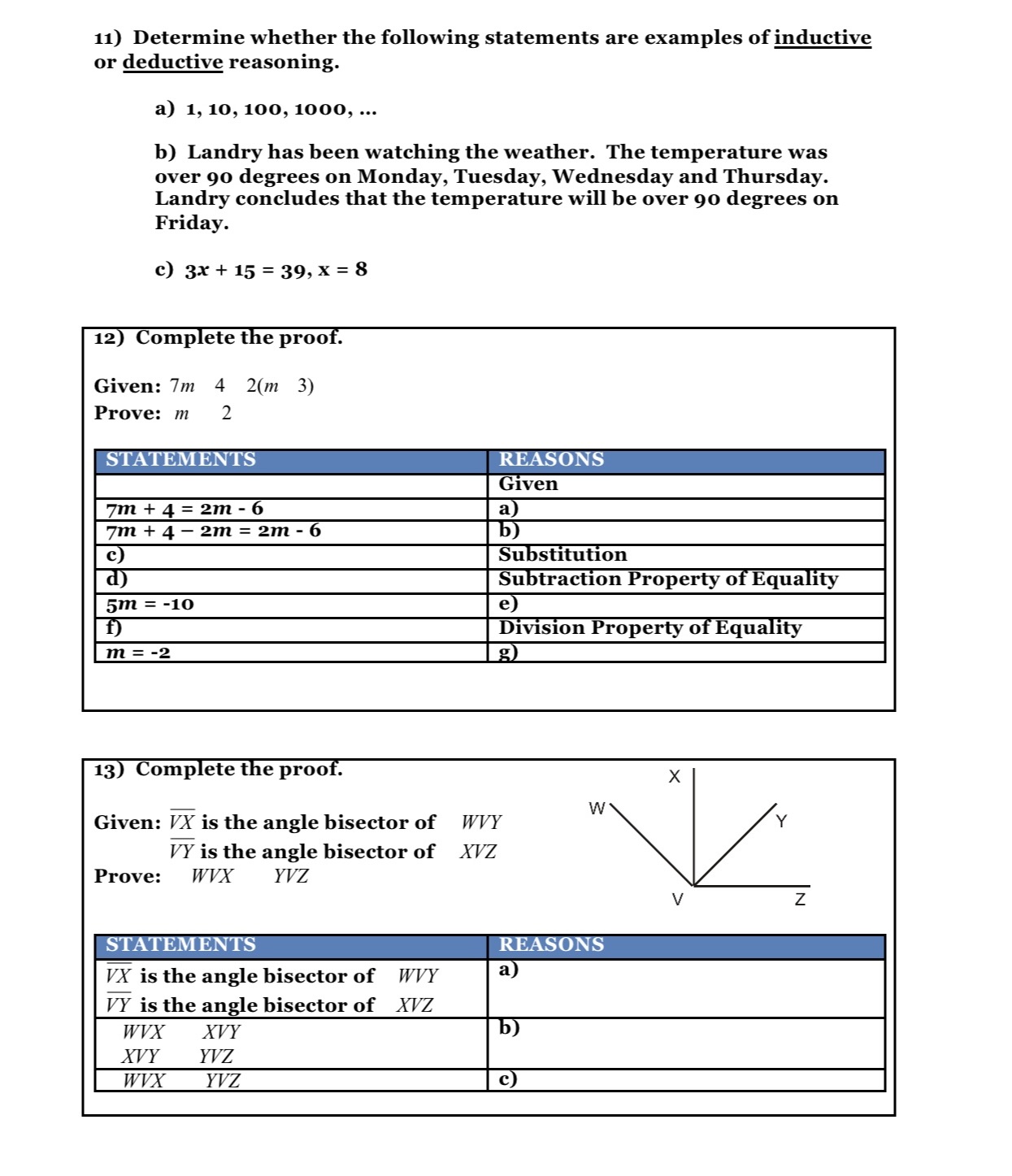 11) Determine whether the following statements