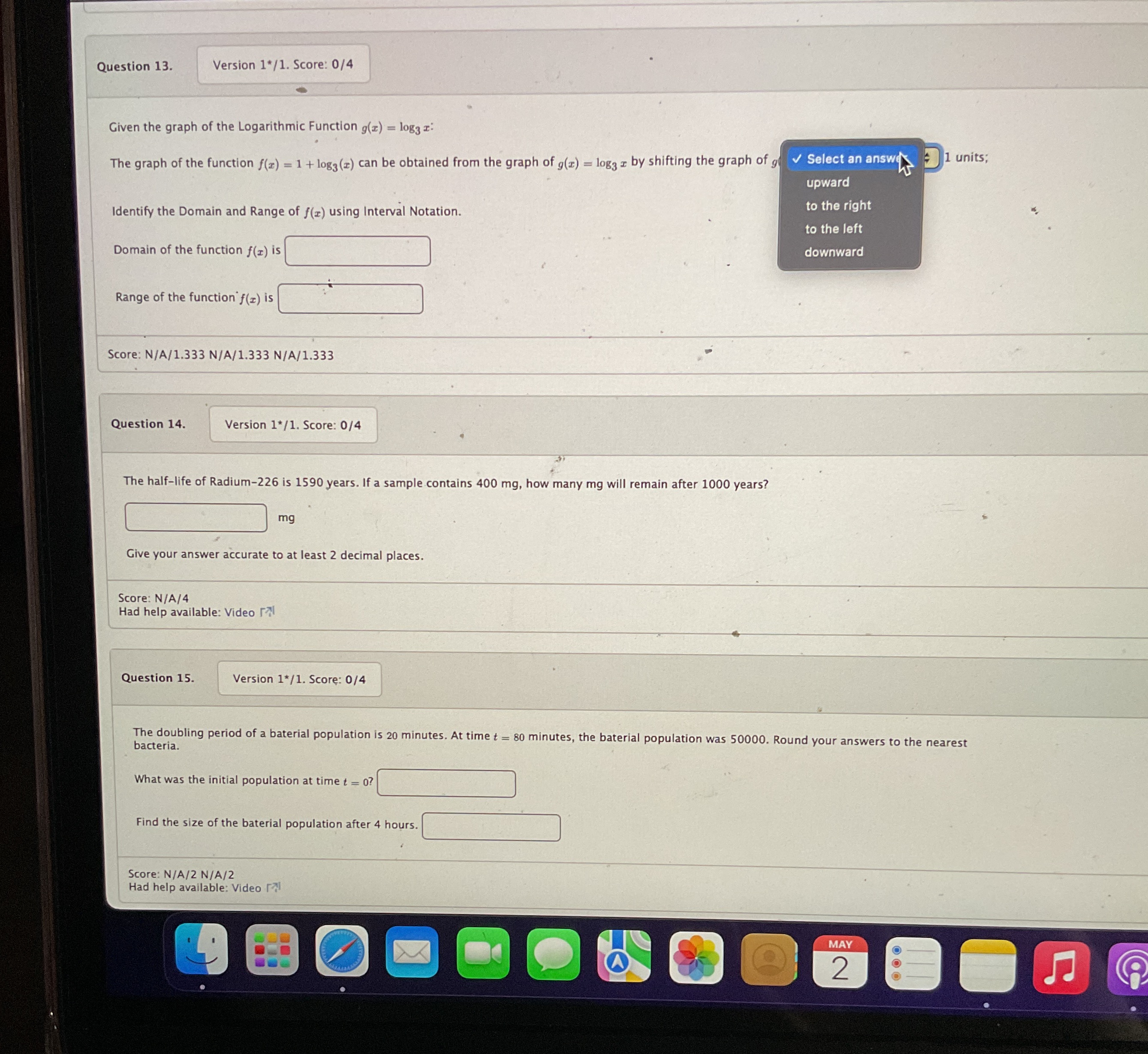 13-15 Question 13. Version 1*/1. Score: 0/4 Given