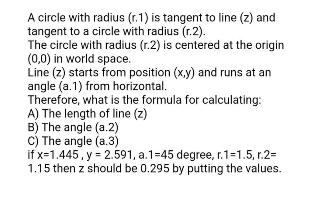 \fA circle with radius (r.1) is tangent to line