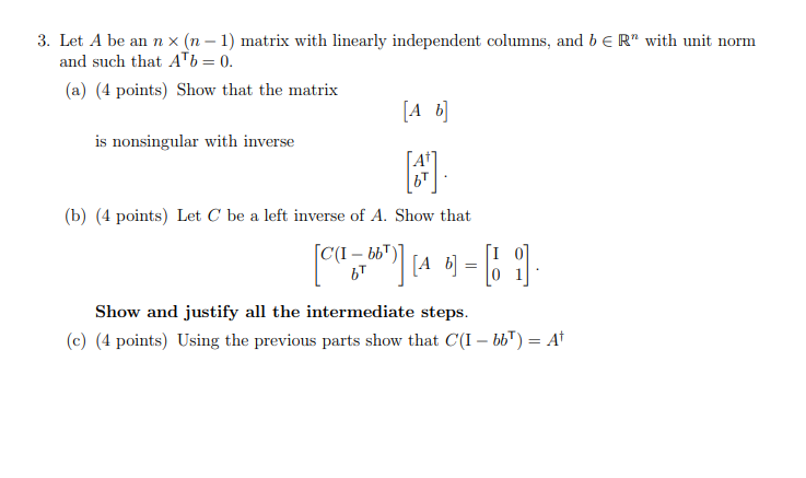 3. Let A be an n x (n - 1) matrix with linearly