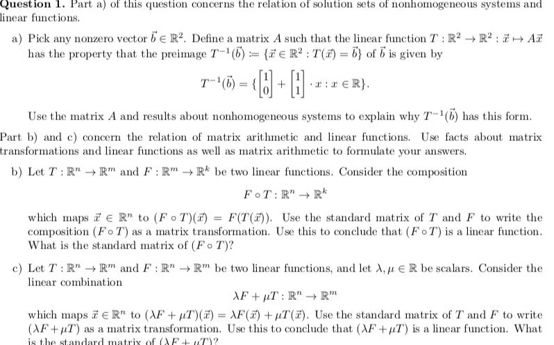 Question 1. Part a) of this question concerns the