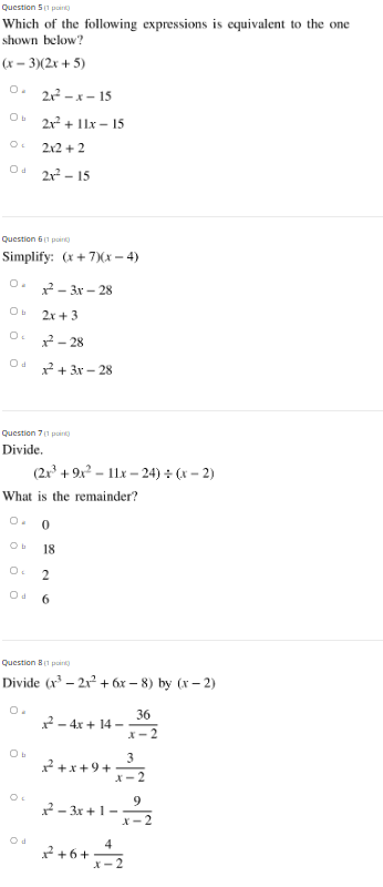 Question 1 (1 paint) Which of the following is