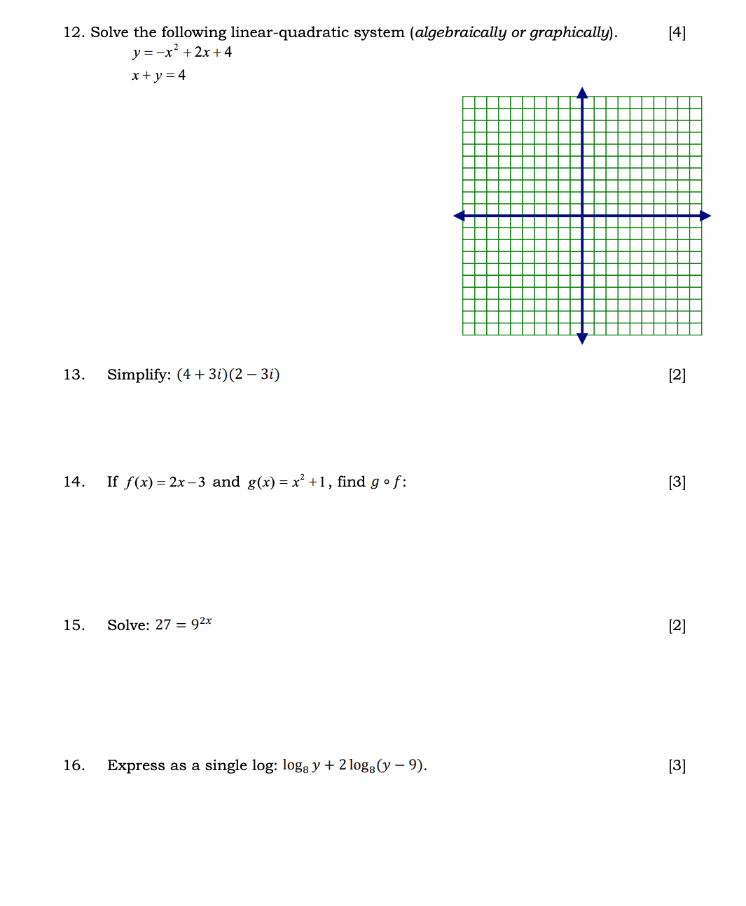 12. Solve the following linear-quadratic system