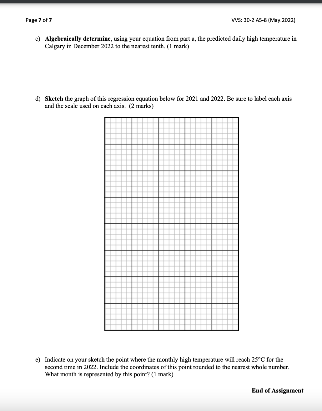 Math 30-2: Units 5 - 8 Regression Assignment