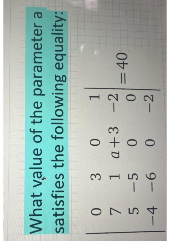 What value of the parameter a satisfies the