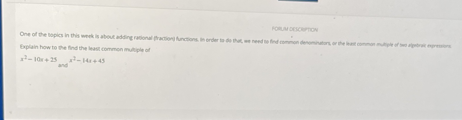 FORUM DESCRIPTION One of the topics in this week