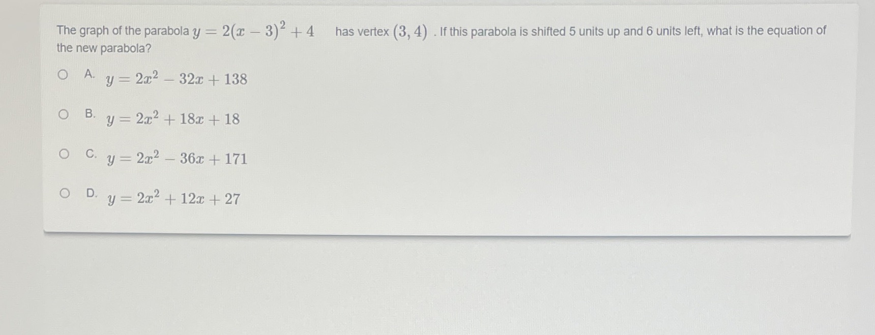 I need help in algebra 2 The graph of the