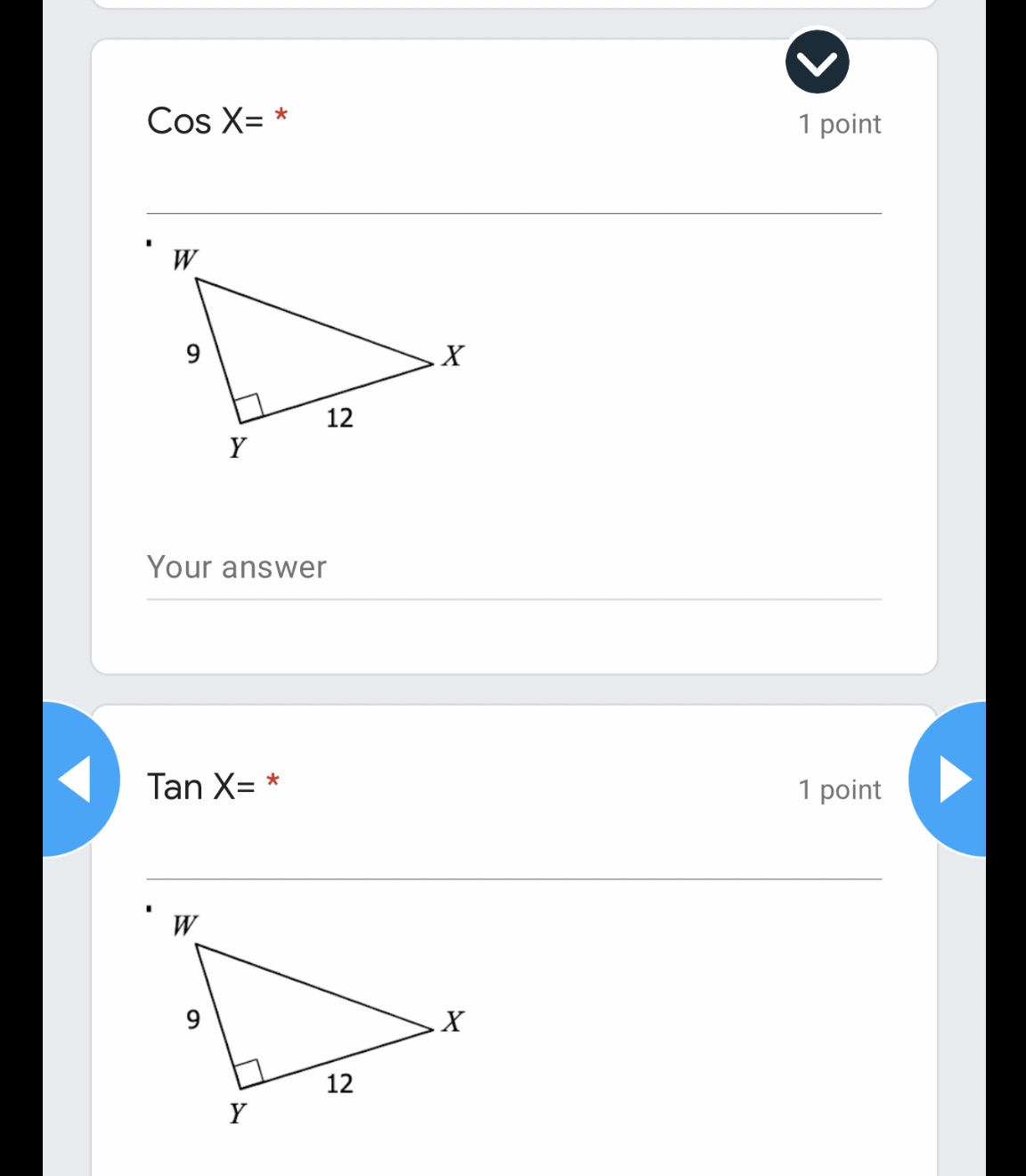 Use pythagorean to solve for missing side then