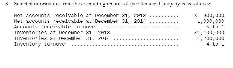13. Selected information from the accounting
