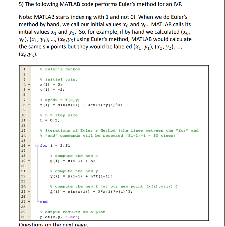 5) The following MATLAB code performs