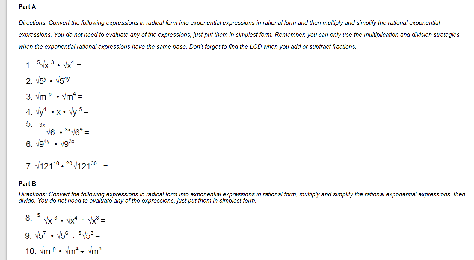 Part A Directions: Convert the following